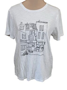 Old Navy White Short Sleeve Tee with Black Café Sketch Size Large